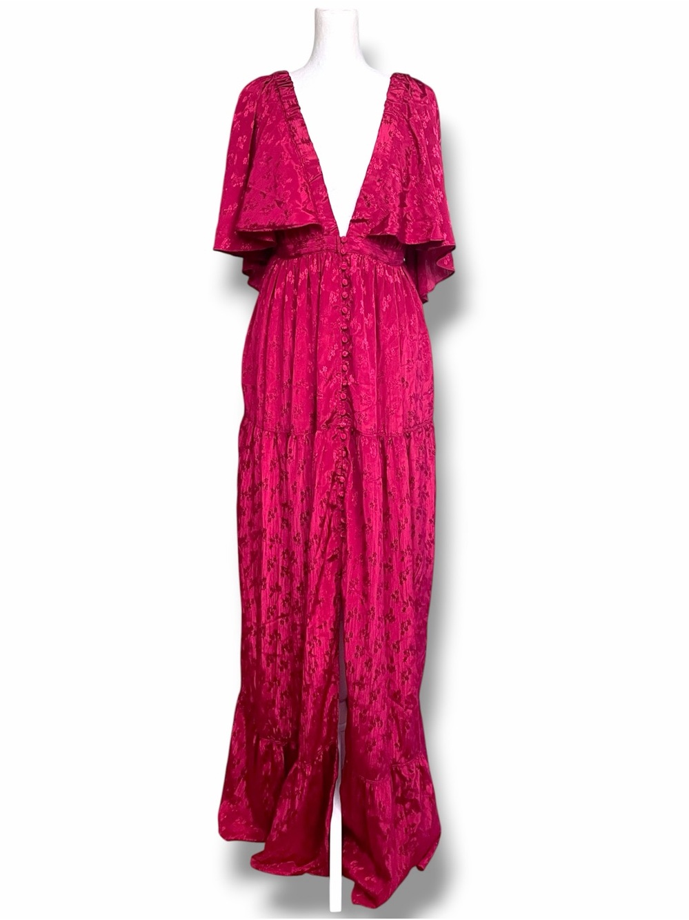 NWT Free People Cha Cha Maxi Dress Red Jacquard Boho Wedding Guest Goddess M - Picture 4 of 16